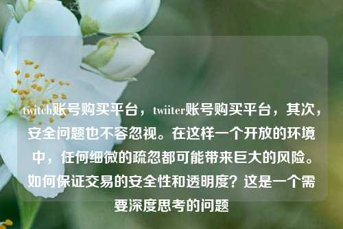twitch账号购买平台，twiiter账号购买平台，其次，安全问题也不容忽视。在这样一个开放的环境中，任何细微的疏忽都可能带来巨大的风险。如何保证交易的安全性和透明度？这是一个需要深度思考的问题