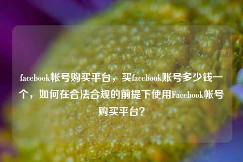 facebook帐号购买平台，买facebook账号多少钱一个，如何在合法合规的前提下使用Facebook帐号购买平台？