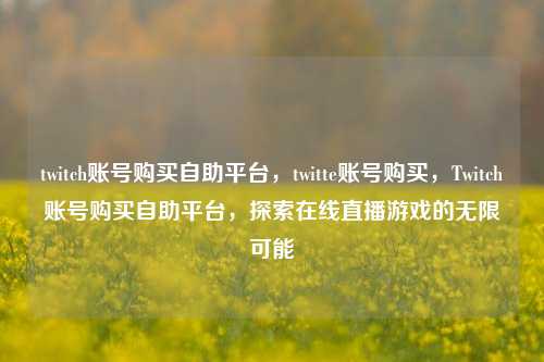 twitch账号购买自助平台，twitte账号购买，Twitch账号购买自助平台，探索在线直播游戏的无限可能