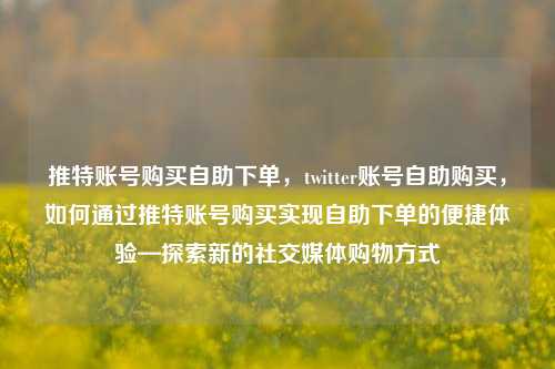 推特账号购买自助下单，twitter账号自助购买，如何通过推特账号购买实现自助下单的便捷体验—探索新的社交媒体购物方式