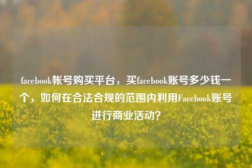 facebook帐号购买平台，买facebook账号多少钱一个，如何在合法合规的范围内利用Facebook账号进行商业活动？